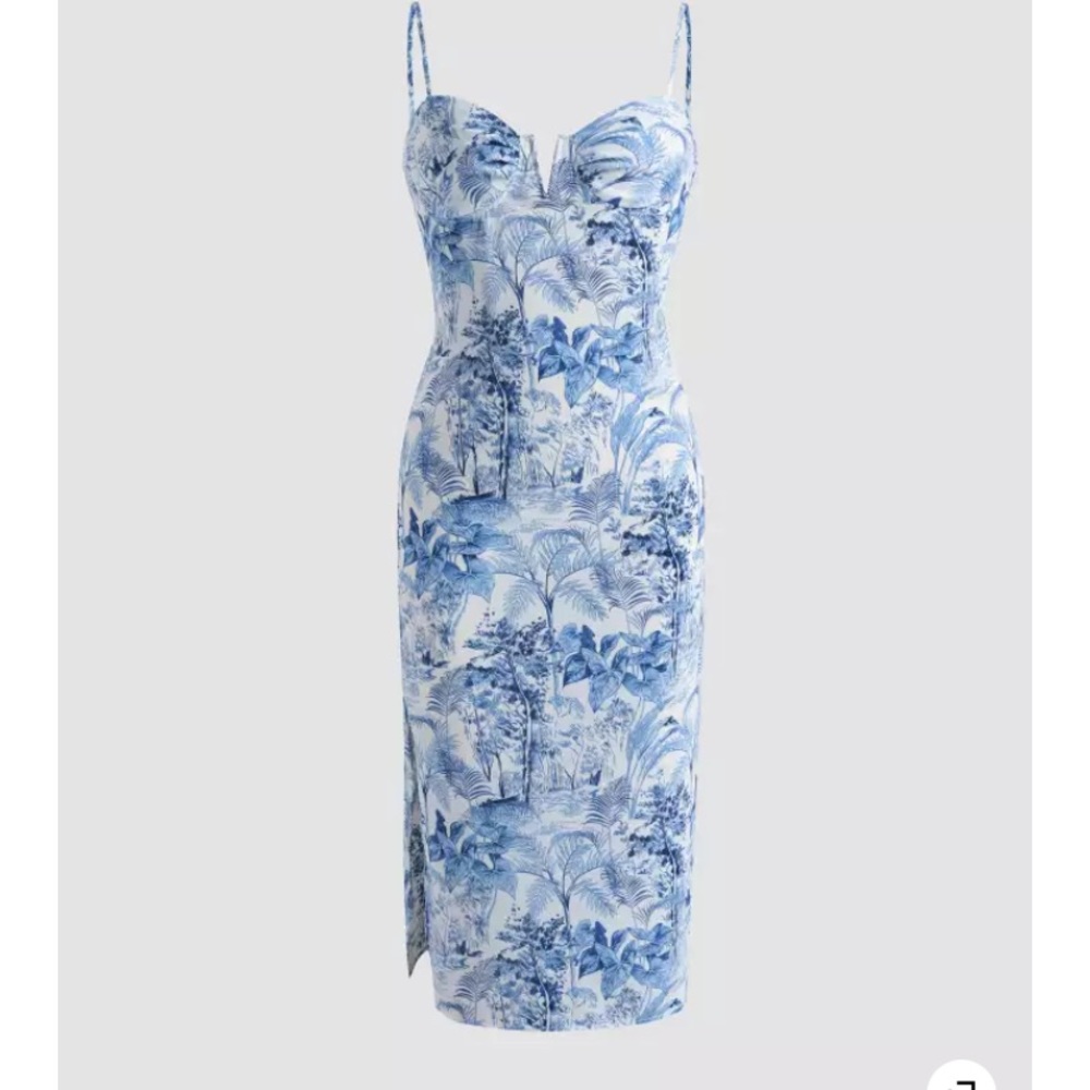 Cider landscape painting slit cami dress